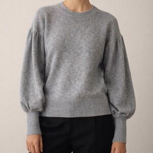 New Martha Stewart Wool Cashmere Large Sweater Bishop Ballon Sleeve Heather Gray